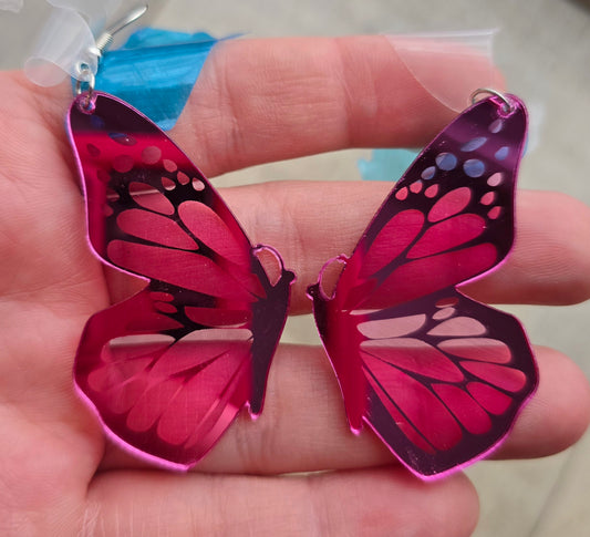 Pink Iridescent Butterfly Earrings