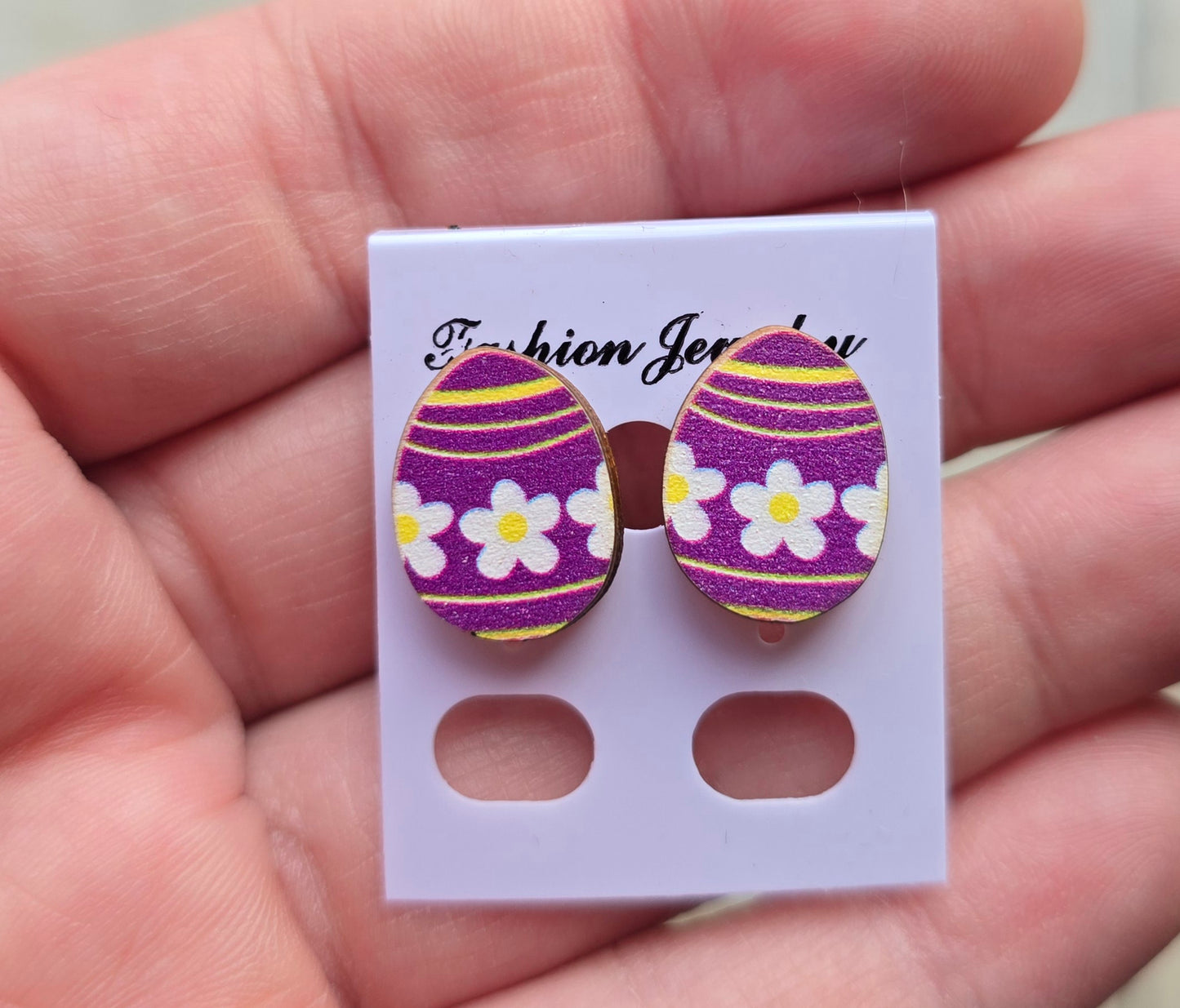 Purple Flower Easter Egg Stud Earrings