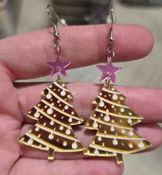 Gold Christmas Tree Earrings