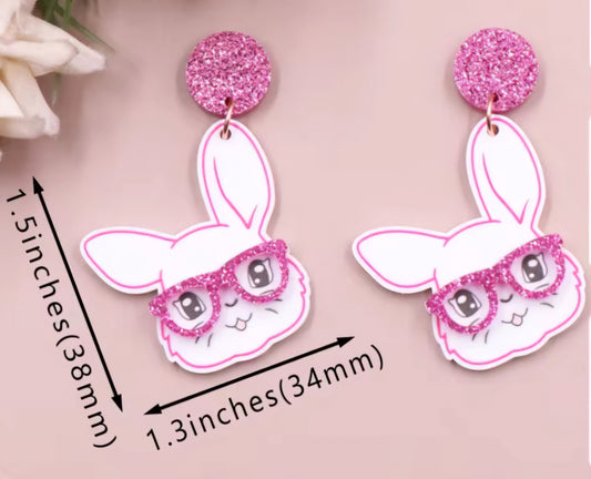 Mini Preorder Bunny Wearing Glasses Acrylic Dangle Stud Earrings