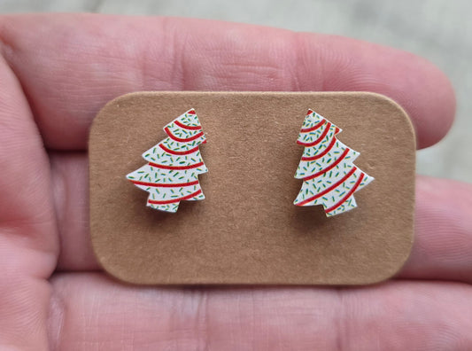 White Cake Christmas Tree Stud Earrings