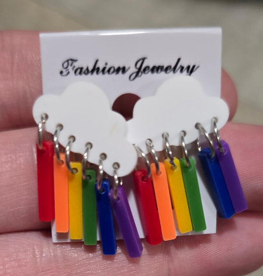 Rainbow Dangle Stud Earrings