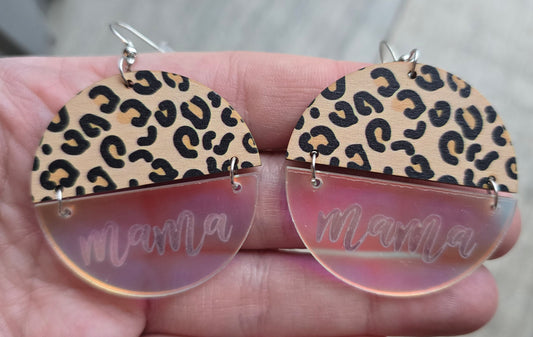 Mama Leopard Iridescent Circle Earrings