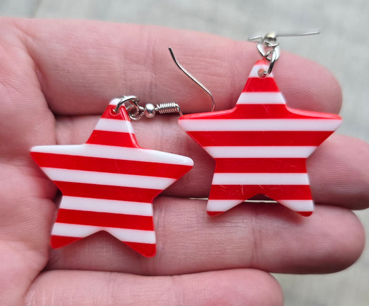 Red White Stripe Star Earrings