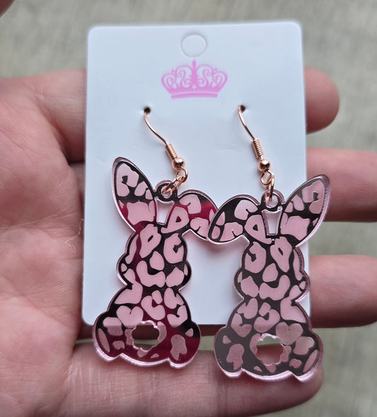 Rose Gold Leopard Bunny Earrings