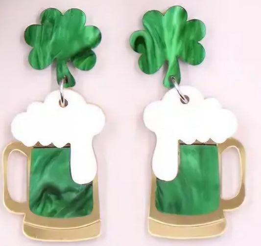 MINI PREORDER ST PATRICKS DAY GREEN BEER ACRYLIC STUD DANGLE EARRINGS