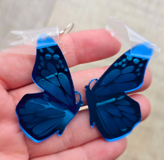 Blue Iridescent Butterfly Earrings