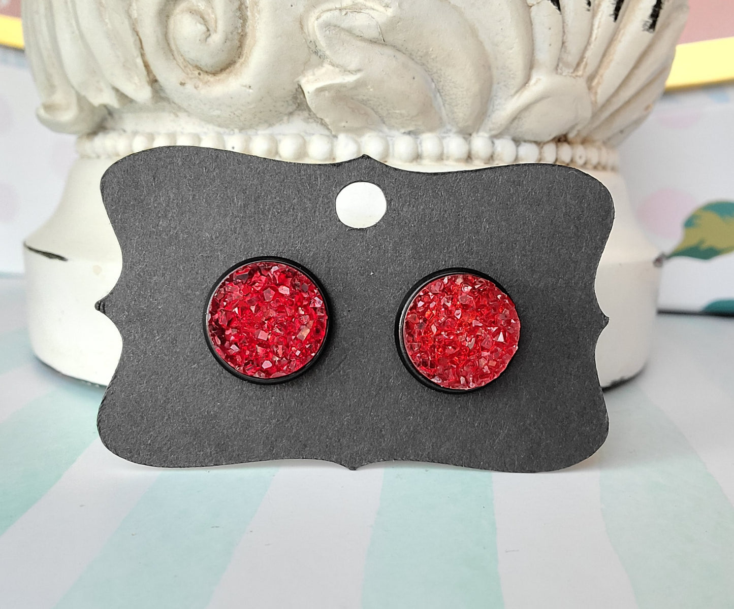 RED TRANSLUCENT Black Bezel Druzy Earrings