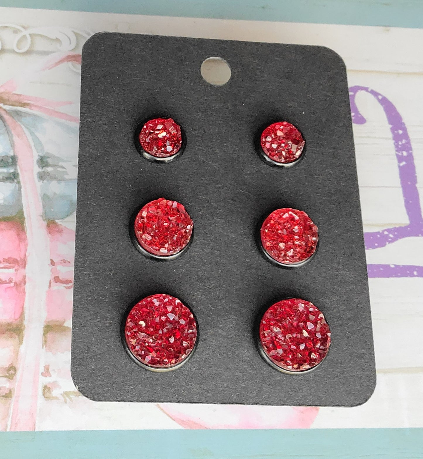 RED TRANSLUCENT Black Bezel Druzy Earrings