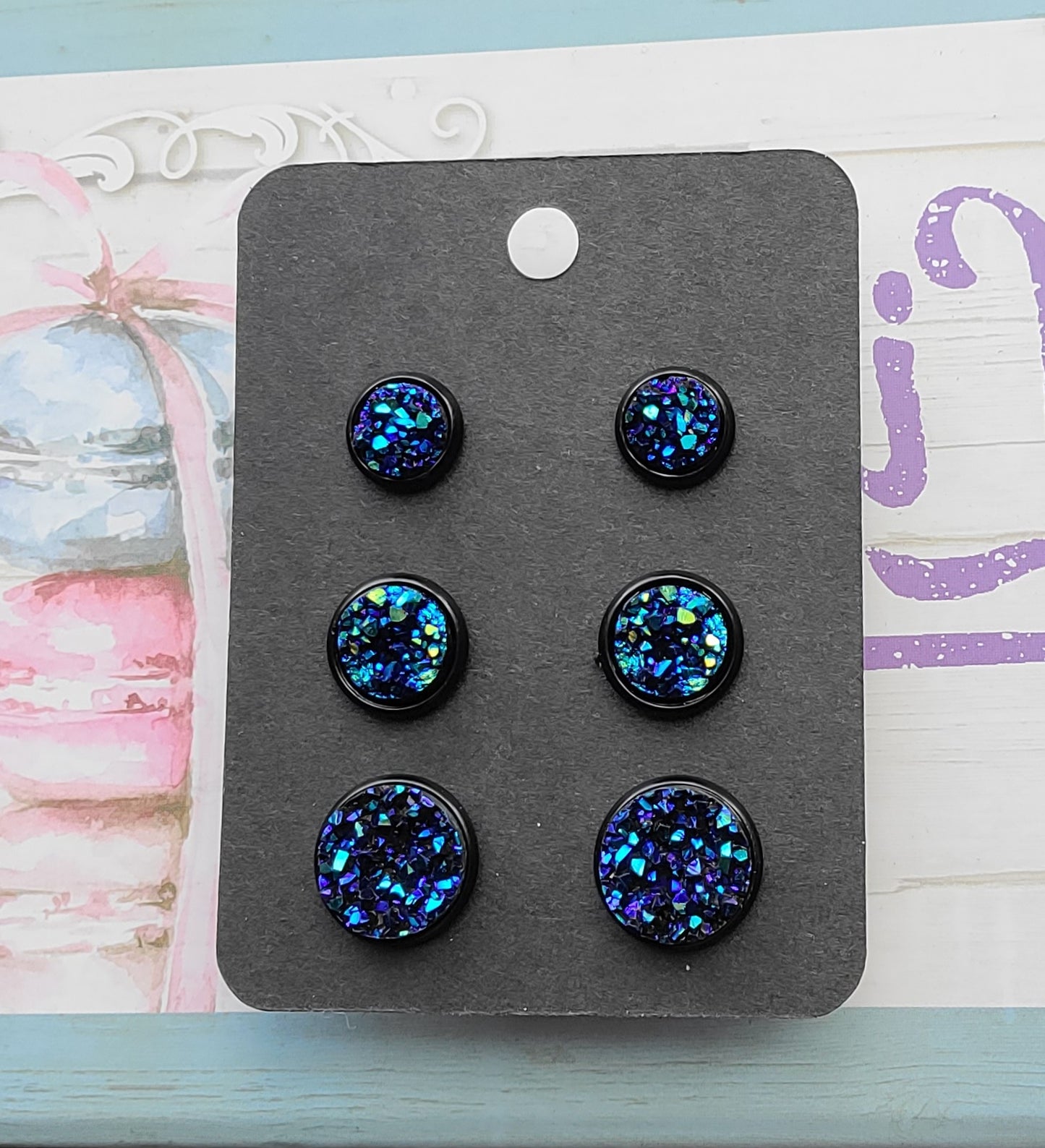 NORTHERN LIGHTS Black Bezel Druzy Earrings