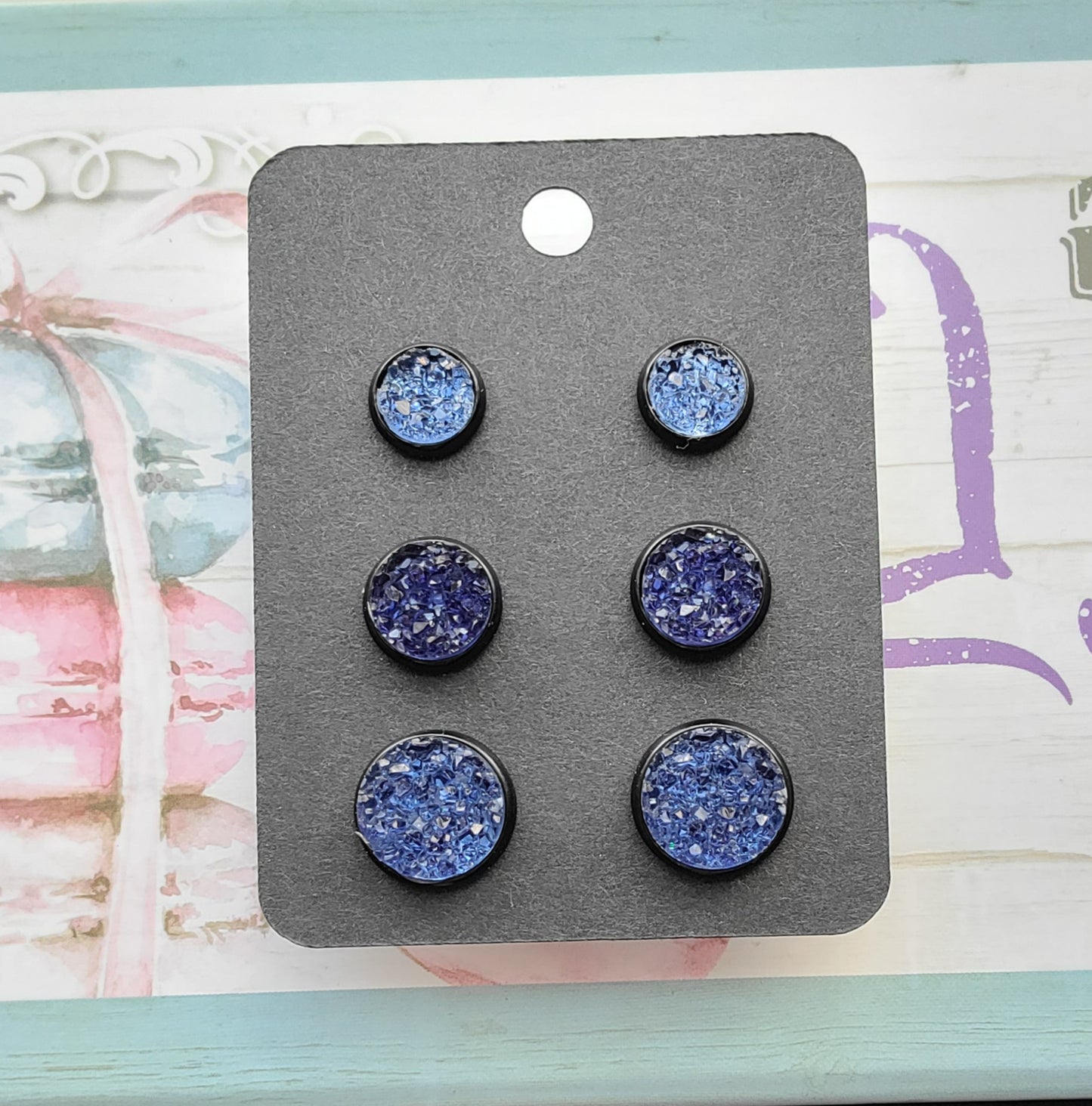 MIDNIGHT BLUE TRANSLUCENT Black Bezel Druzy Earrings