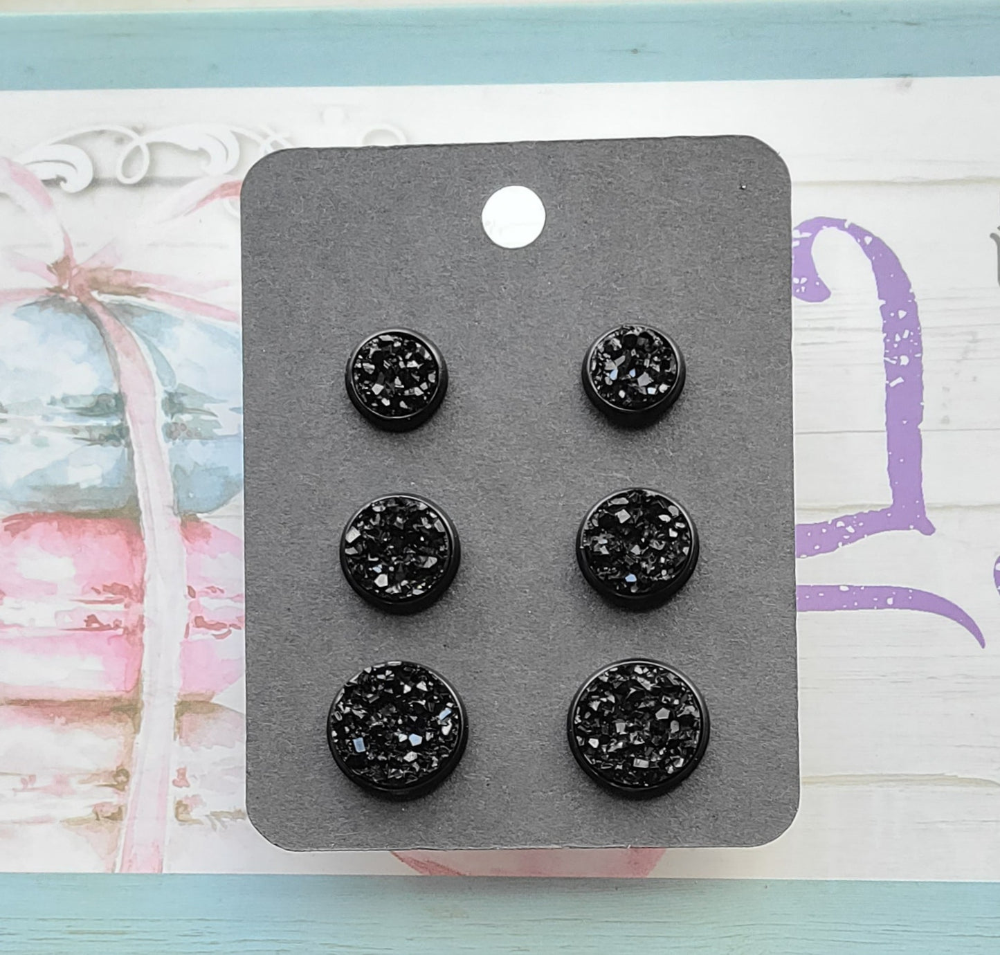 BLACK Black Bezel Druzy Earrings