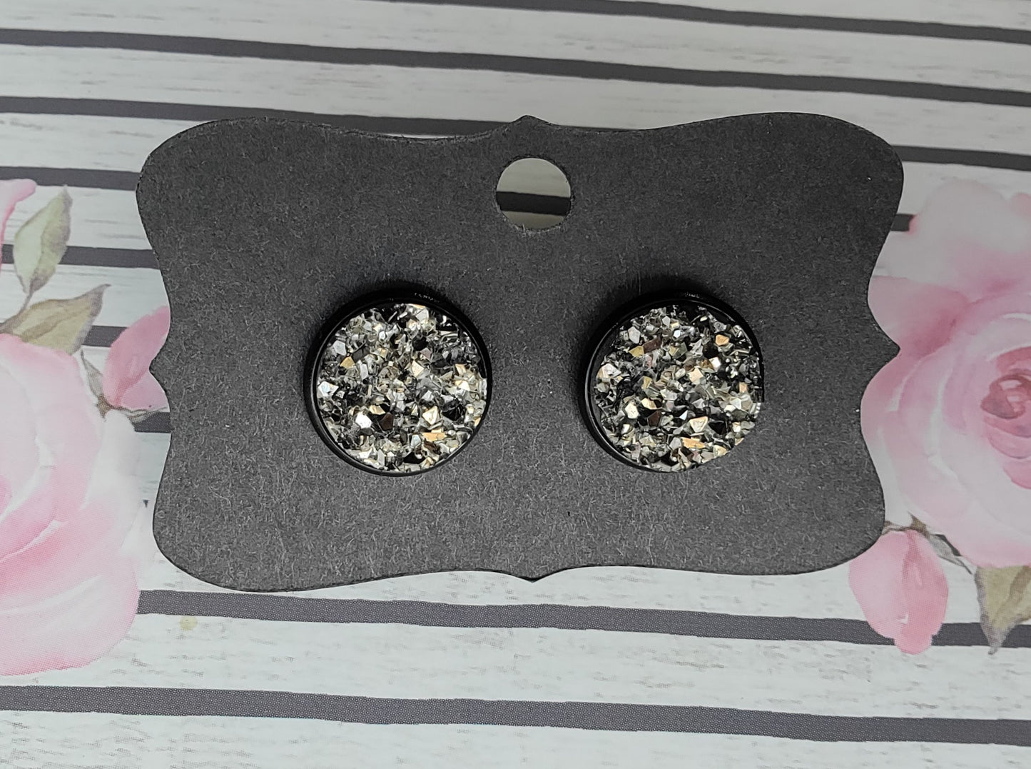 GUNMETAL Black Bezel Druzy Earrings