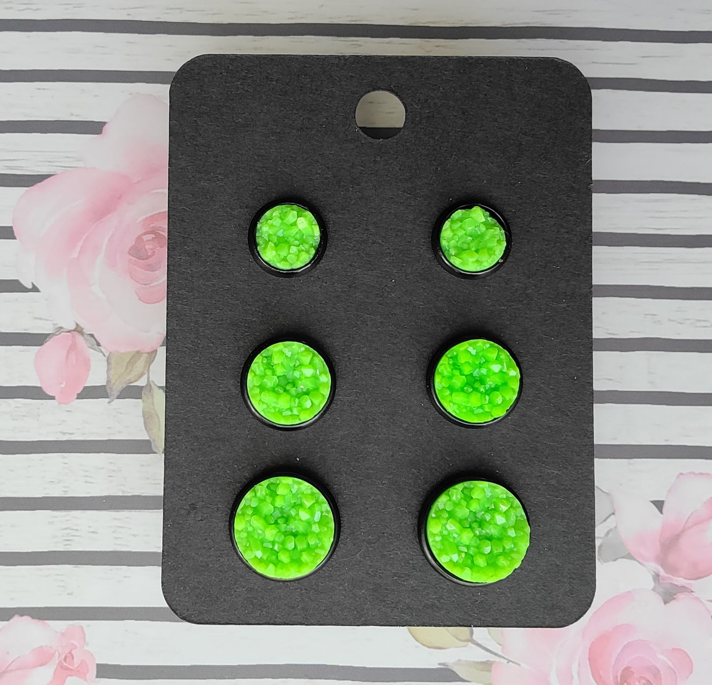 NEON GREEN Black Bezel Druzy Earrings