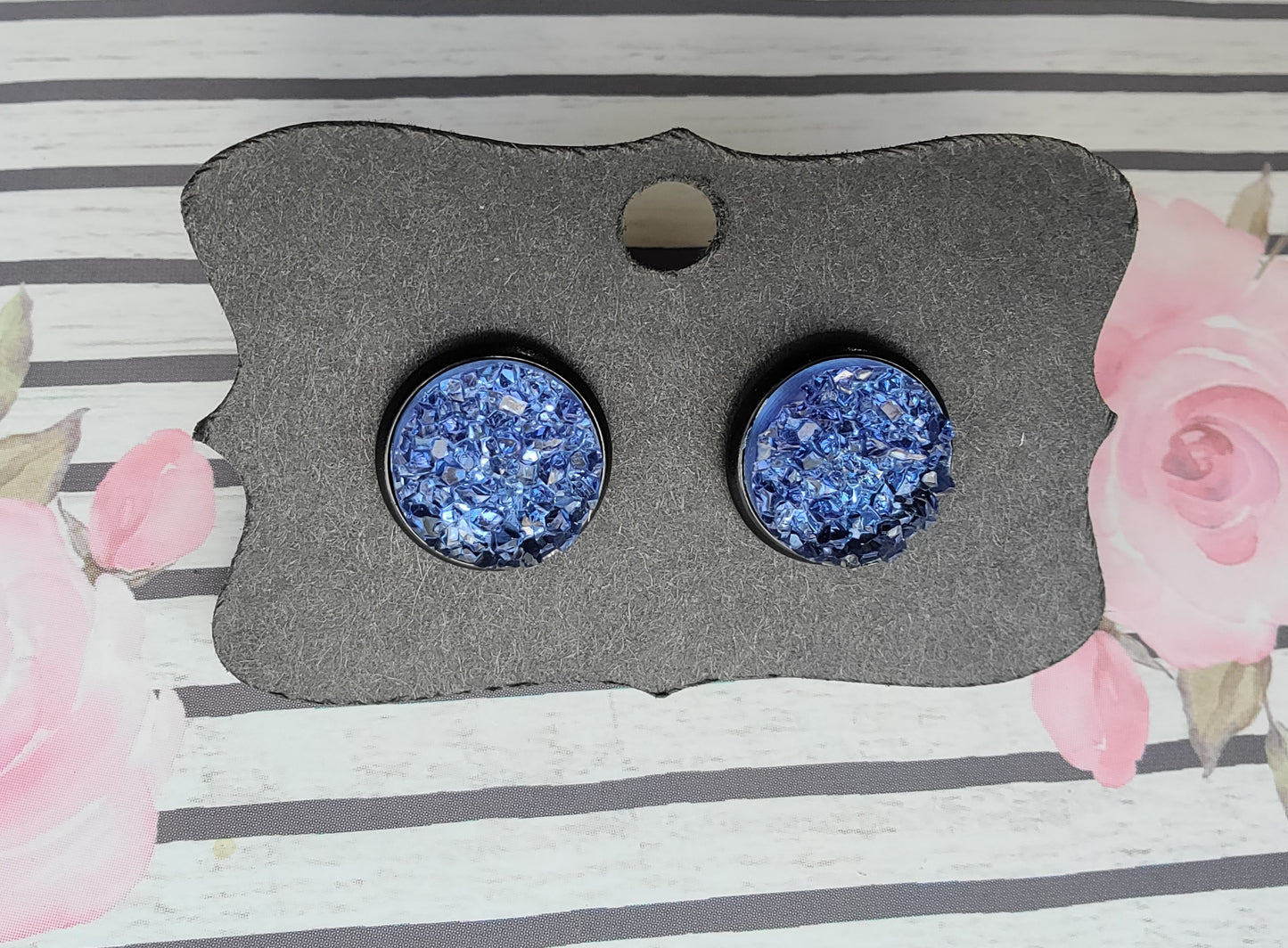 MIDNIGHT BLUE TRANSLUCENT Black Bezel Druzy Earrings