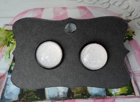 Faint Pink Skin Cabachon Black Bezel Earrings- 12 mm ONLY!