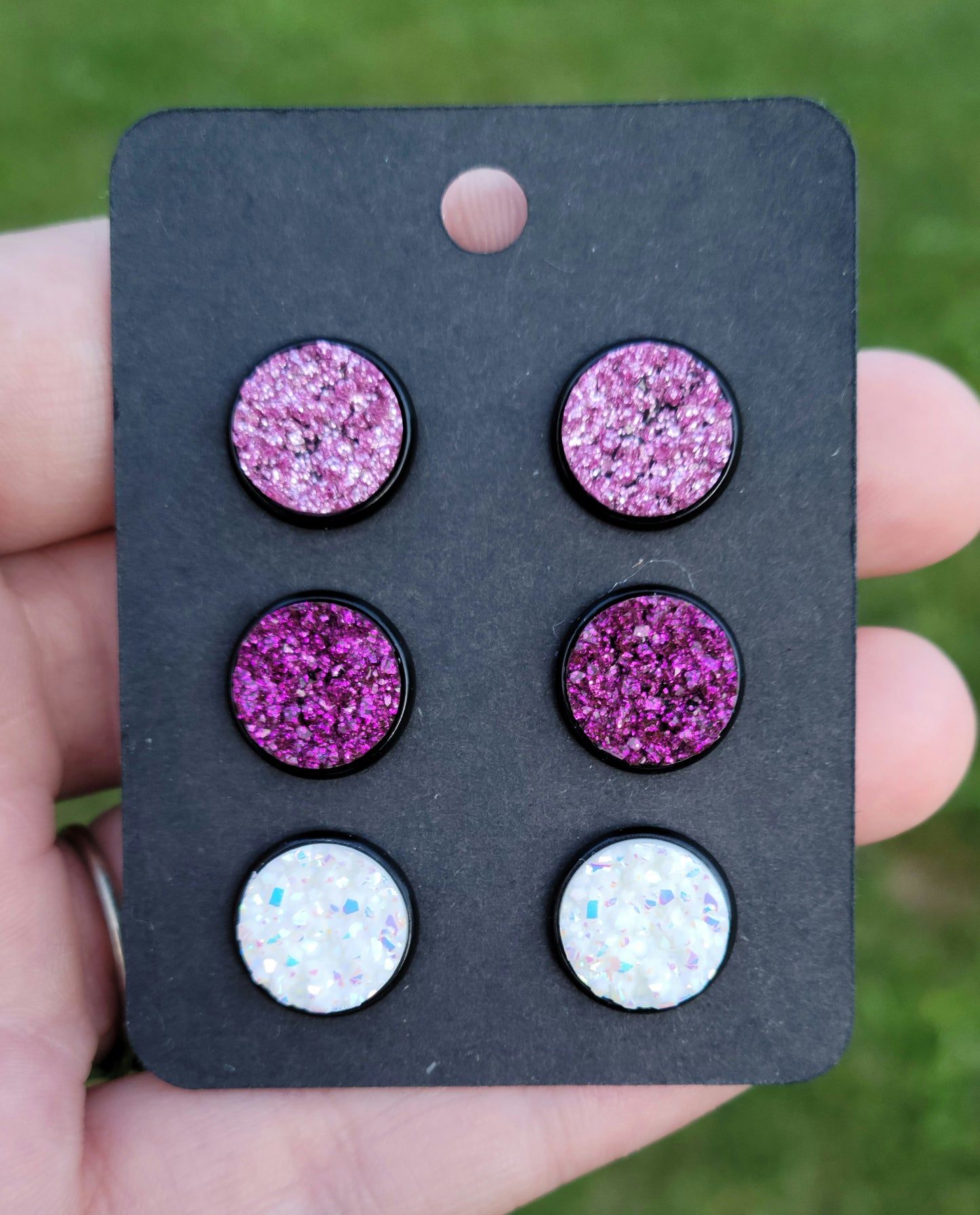 SUGARPLUM FAIRIES 3 Pack Black Bezel Druzy Earring Set