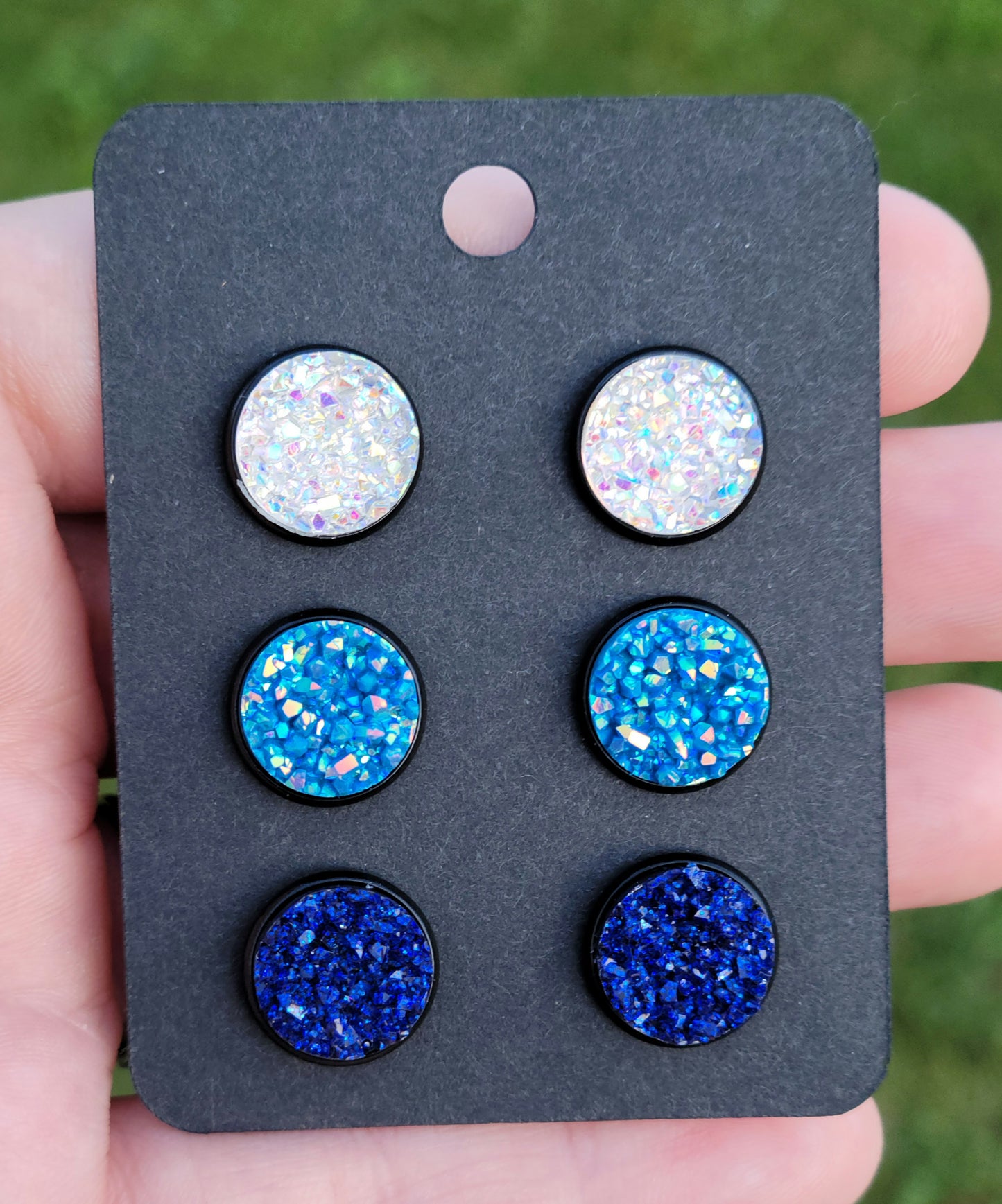 WINTER WONDERLAND 3 Pack Black Bezel Druzy Earring Set