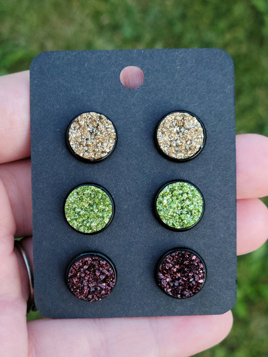 OCTOBER 3 Pack Black Bezel Druzy Earring Set