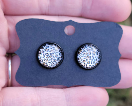 Leopard III Cabachon Black Bezel Earrings- 12 mm ONLY!