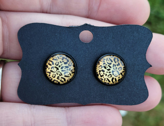 Leopard II Cabachon Black Bezel Earrings- 12 mm ONLY!