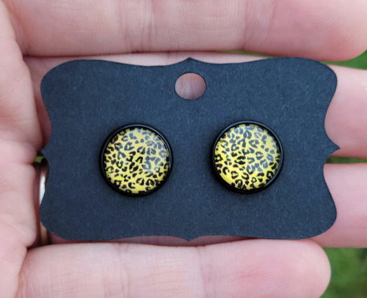 Leopard VI Cabachon Black Bezel Earrings- 12 mm ONLY!