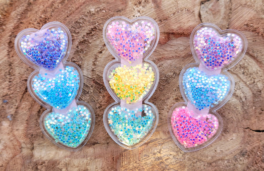 3 Heart Glitter Alligator Clip Barette