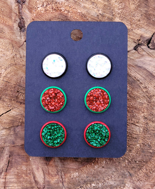 CHRISTMAS- LIMITED EDITION (Black on White) Bezel Druzy Earring Set- 12 mm Only!