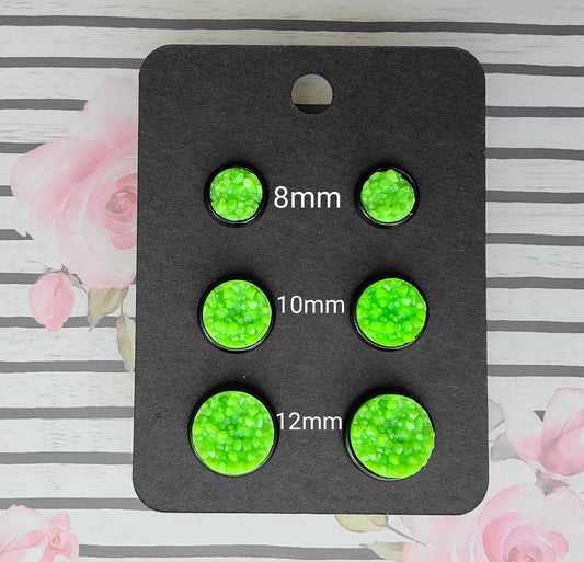 NEON GREEN Black Bezel Druzy Earrings