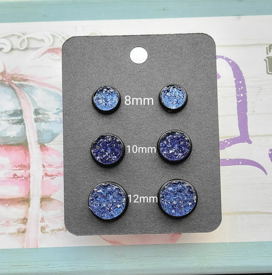 MIDNIGHT BLUE TRANSLUCENT Black Bezel Druzy Earrings