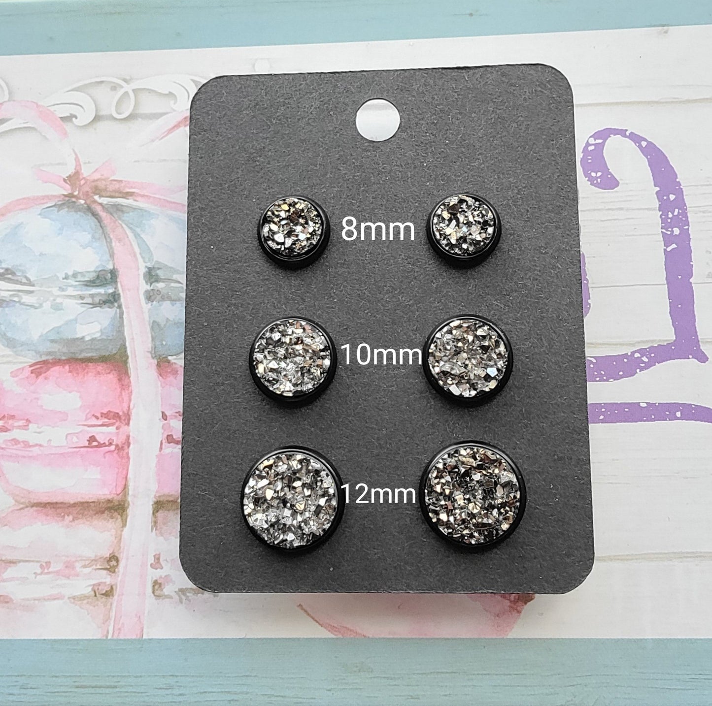 GUNMETAL Black Bezel Druzy Earrings