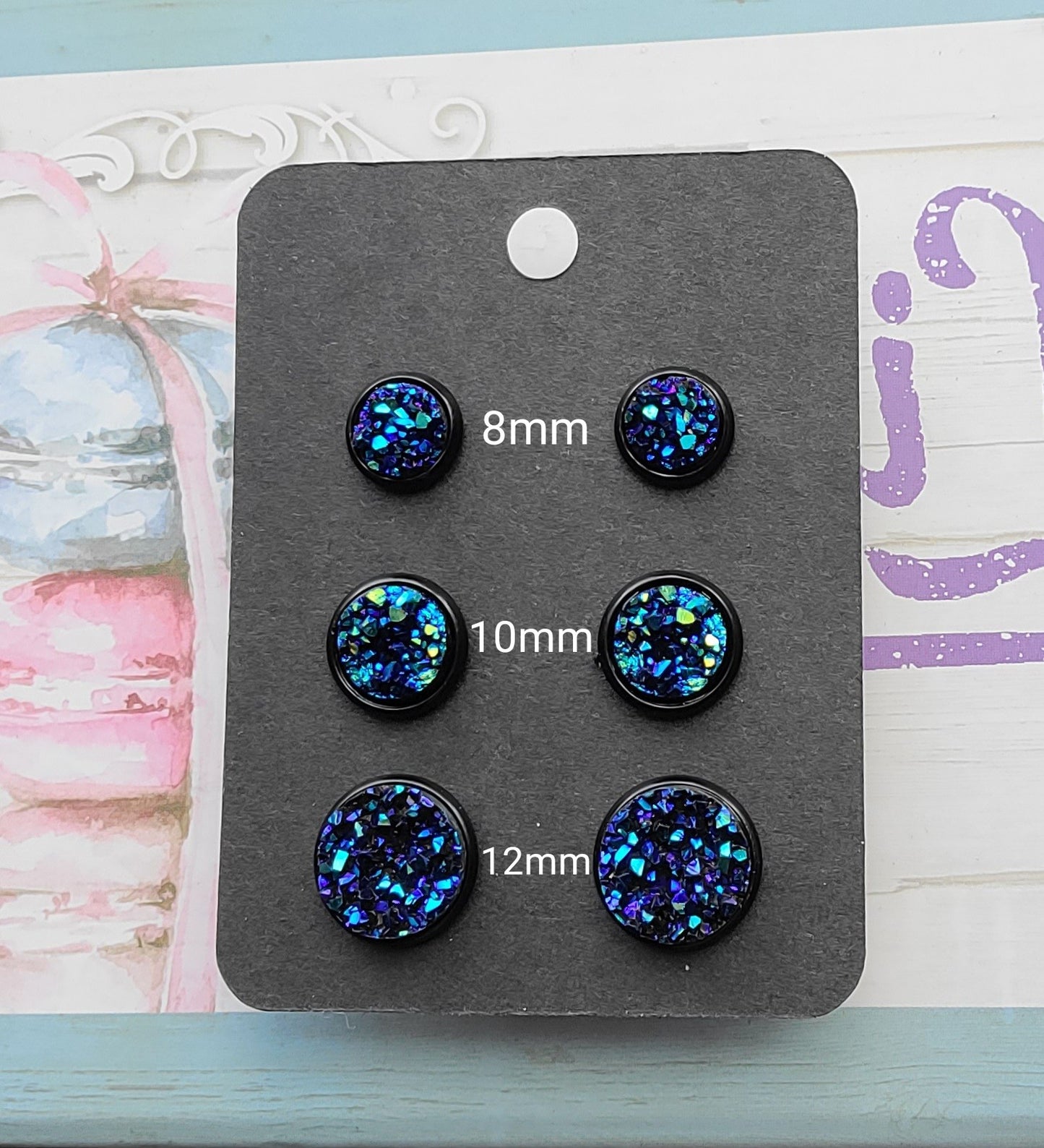 NORTHERN LIGHTS Black Bezel Druzy Earrings