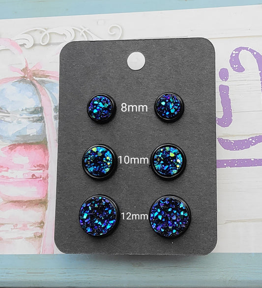 NORTHERN LIGHTS Black Bezel Druzy Earrings