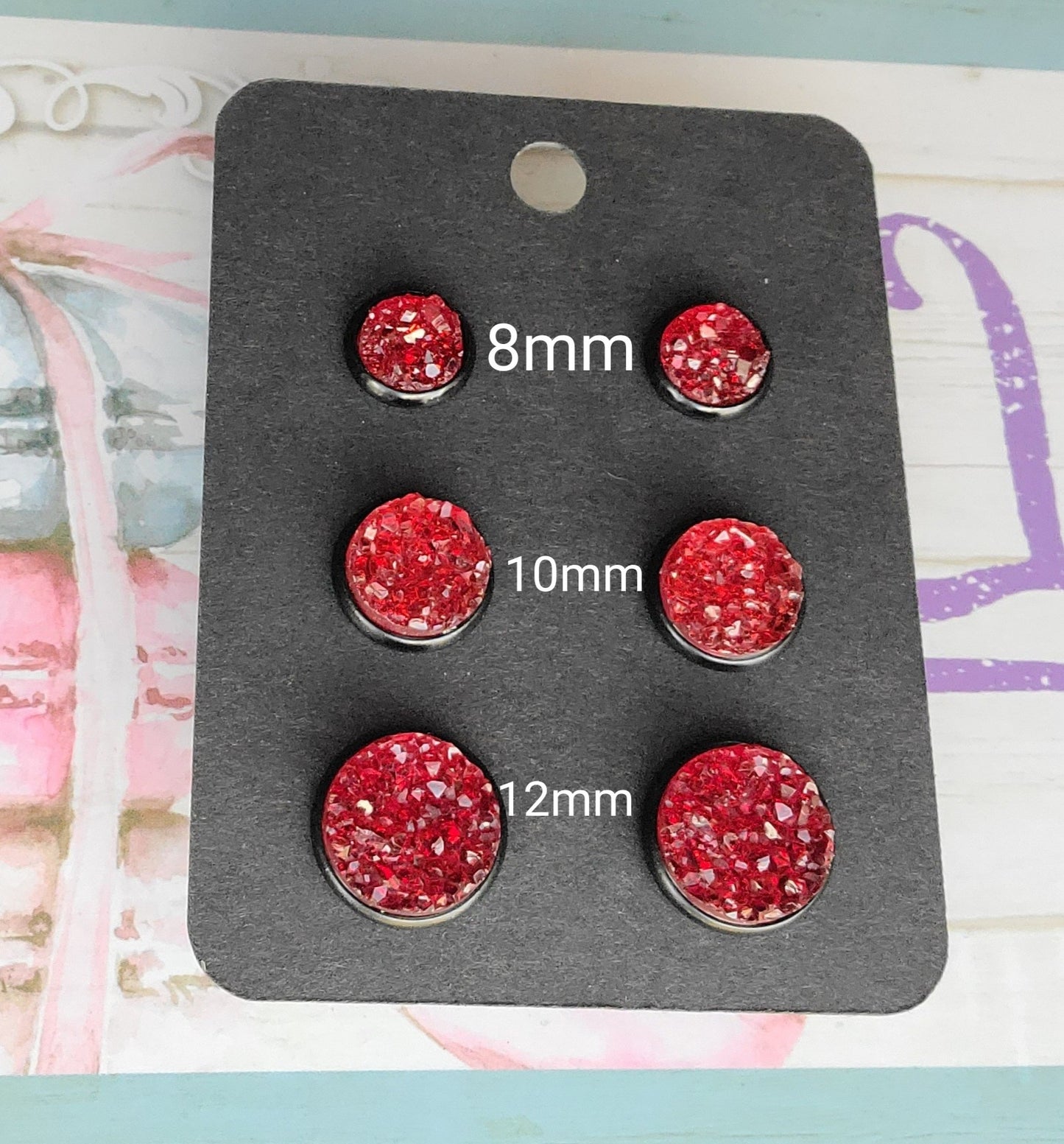 RED TRANSLUCENT Black Bezel Druzy Earrings