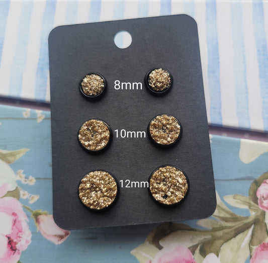 LIGHT GOLD GLITTER Black Bezel Druzy Earrings