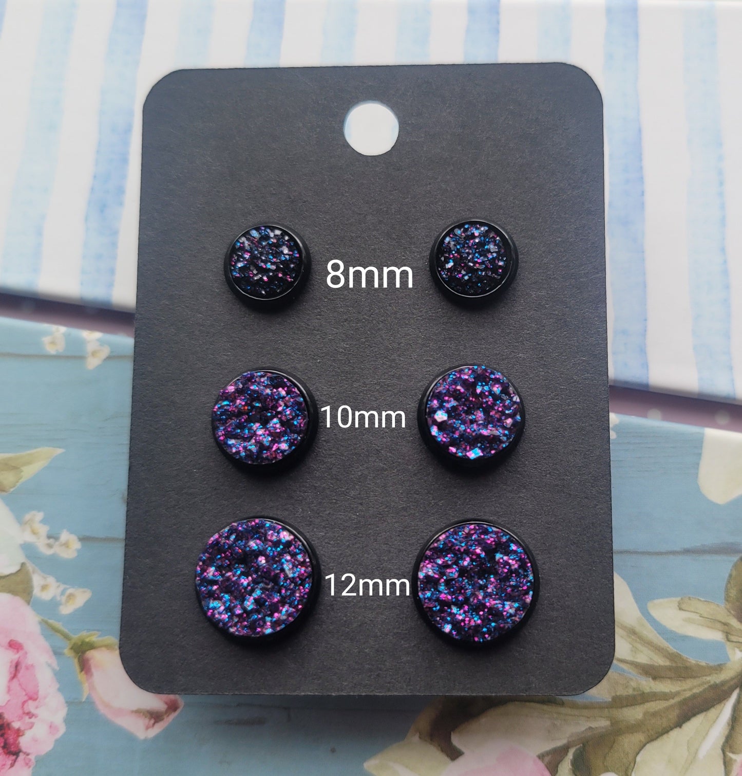 PURPLE GALAXY Black Bezel Druzy Earrings