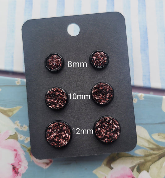 BROWN GLITTER Black Bezel Druzy Earrings