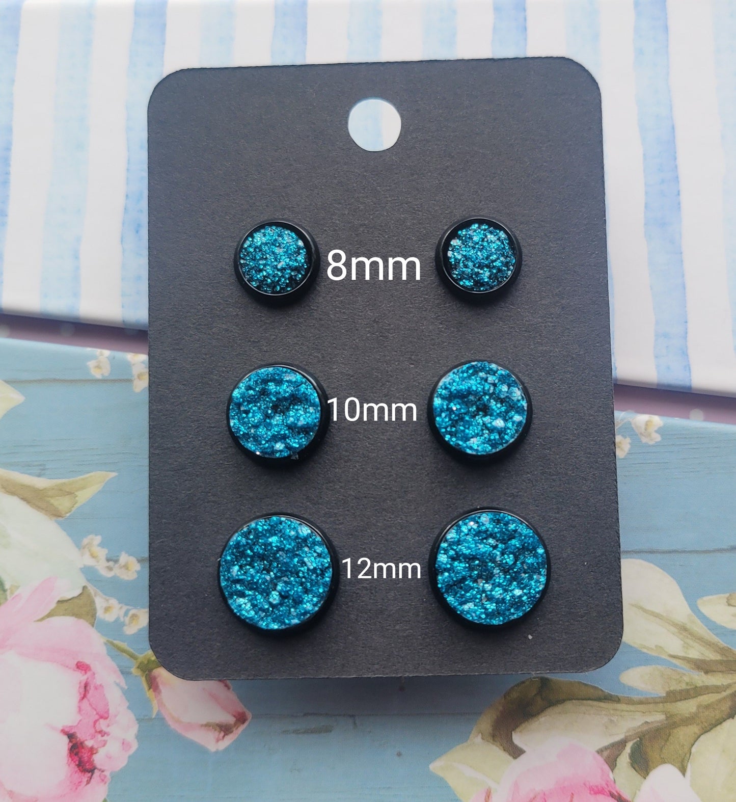 SKY BLUE Black Bezel Druzy Earrings