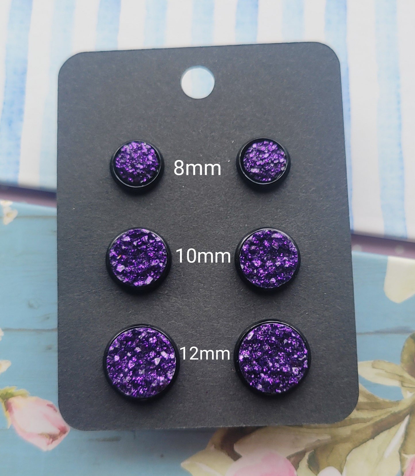 PURPLE Black Bezel Druzy Earrings