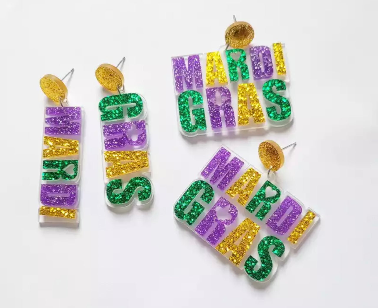 Love Mardi Gras Acrylic Earrings