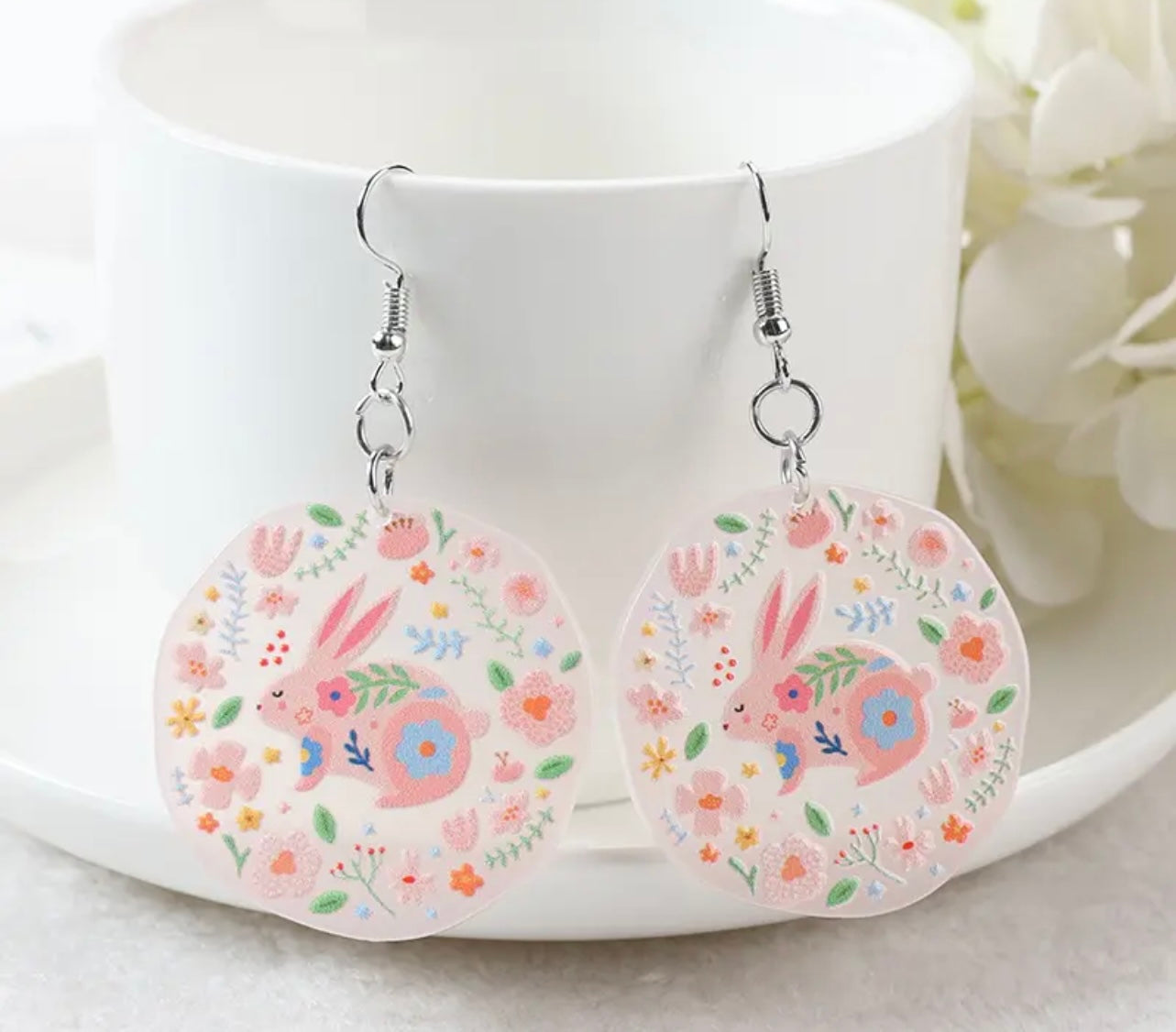 Easter Floral Bunny Acrylic Earrings