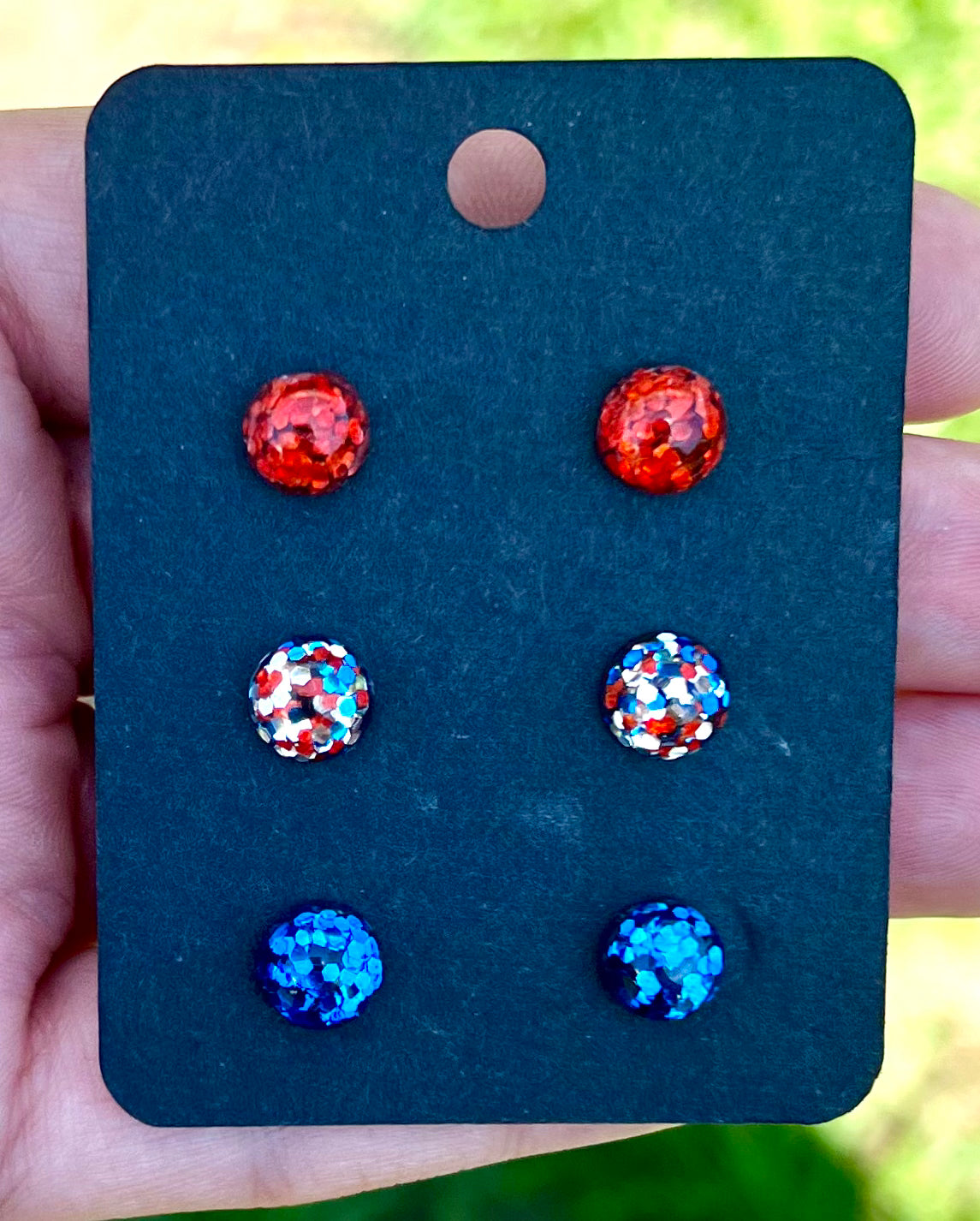 Fourth of July Black/Red Bezel Studs