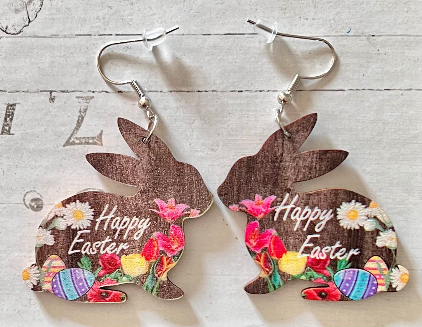 RANDOM- Easter Egg Bunny Double Sided Wooden Earrings