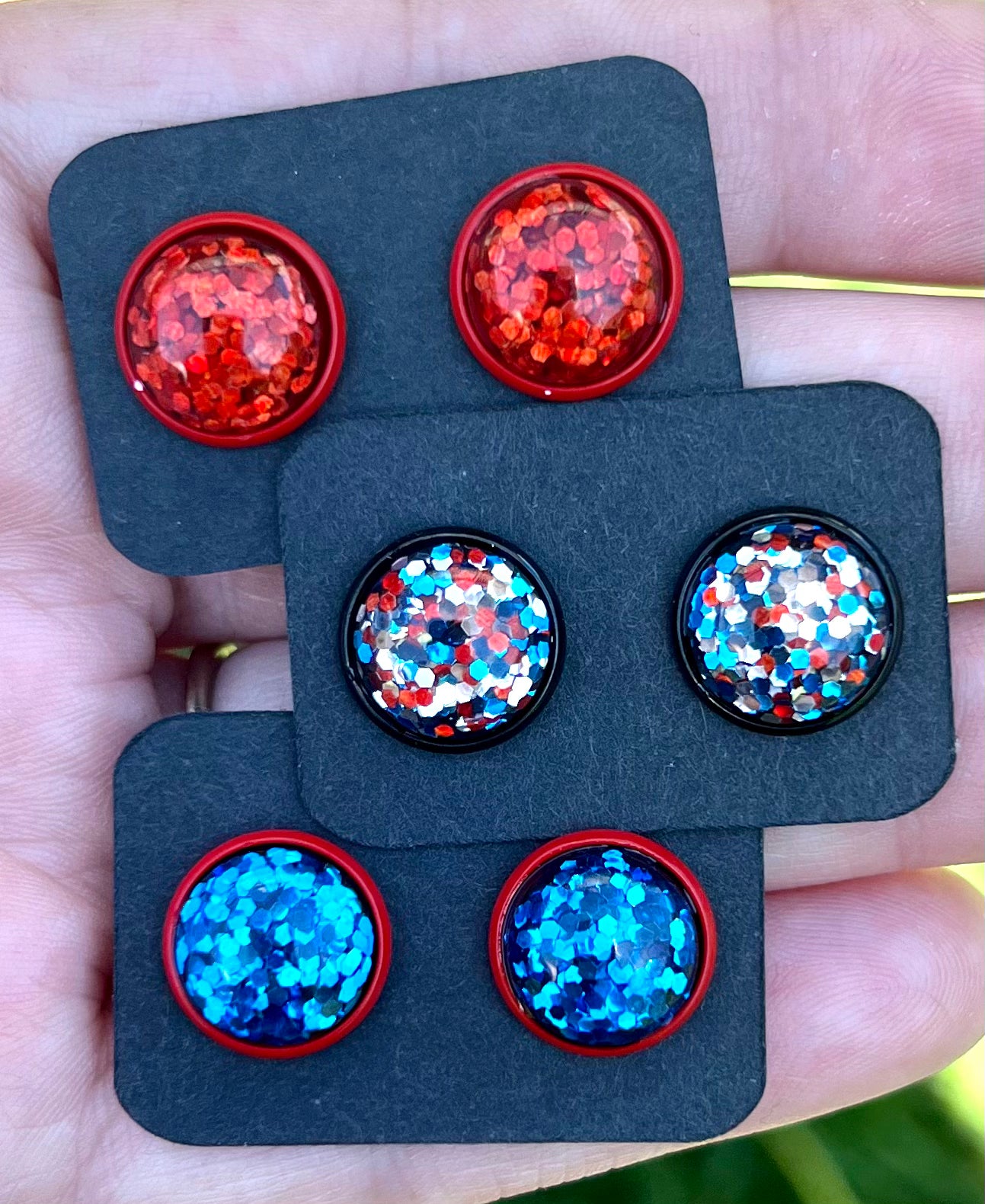 Fourth of July Black/Red Bezel Studs