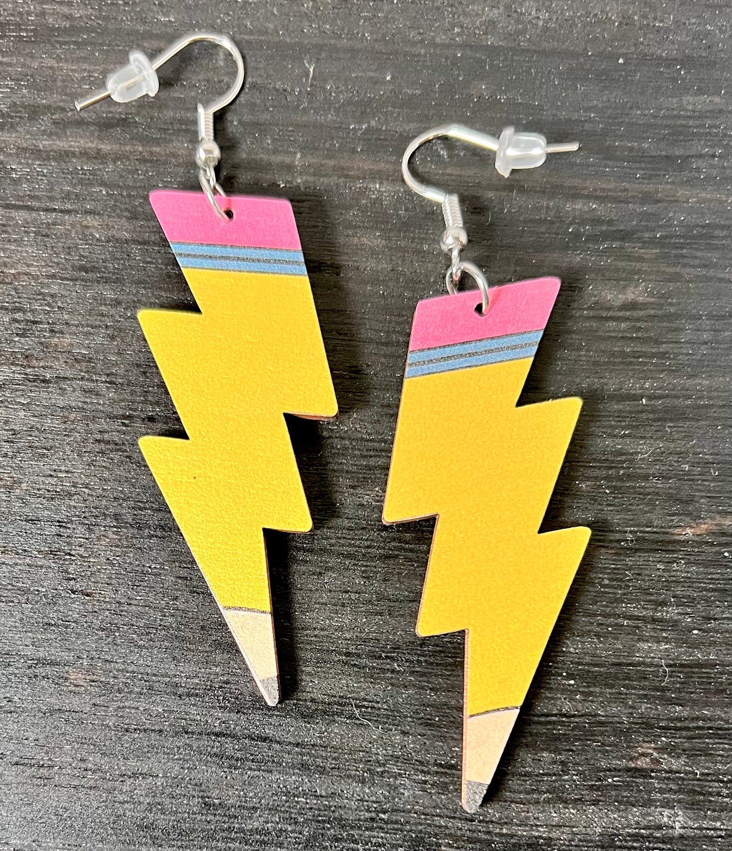 Lightning Bolt Double Sided Wooden Earrings