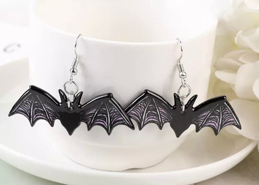 PREORDER HALLOWEEN ROUND TWO Black Bat Acrylic Earrings