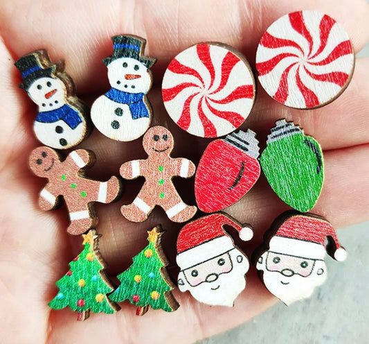 Christmas Wooden Stud Earrings