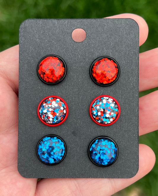 Fourth of July Black/Red Bezel Studs