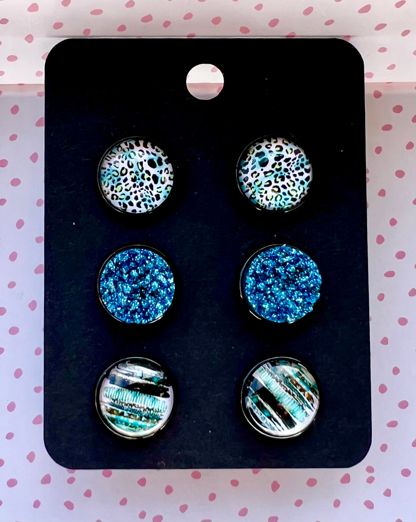 Blue Sea Leopard Earring Set- Brushstroke Collection