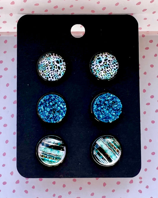 Blue Sea Leopard Earring Set- Brushstroke Collection